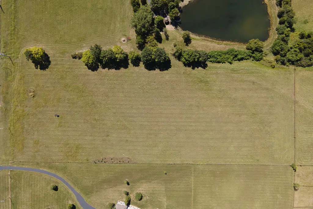Overhead Aerial View Of Open Acreage For A Future Custom Home