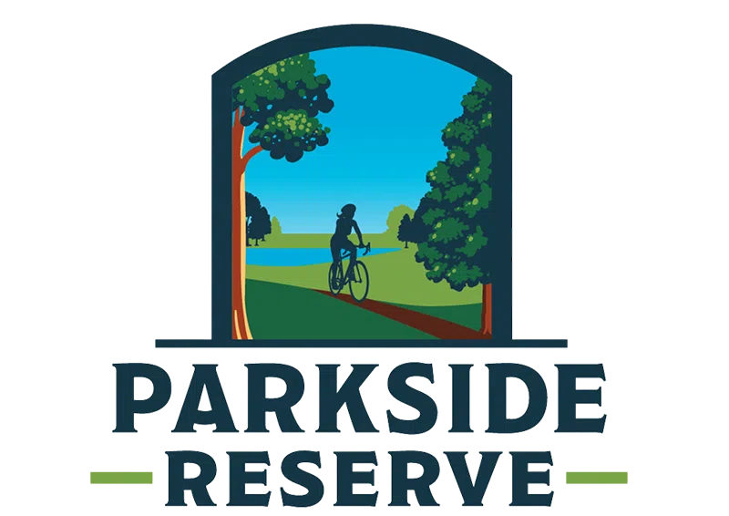 Parkside Reserve Community Logo Featuring A Cyclist On A Park Trail.