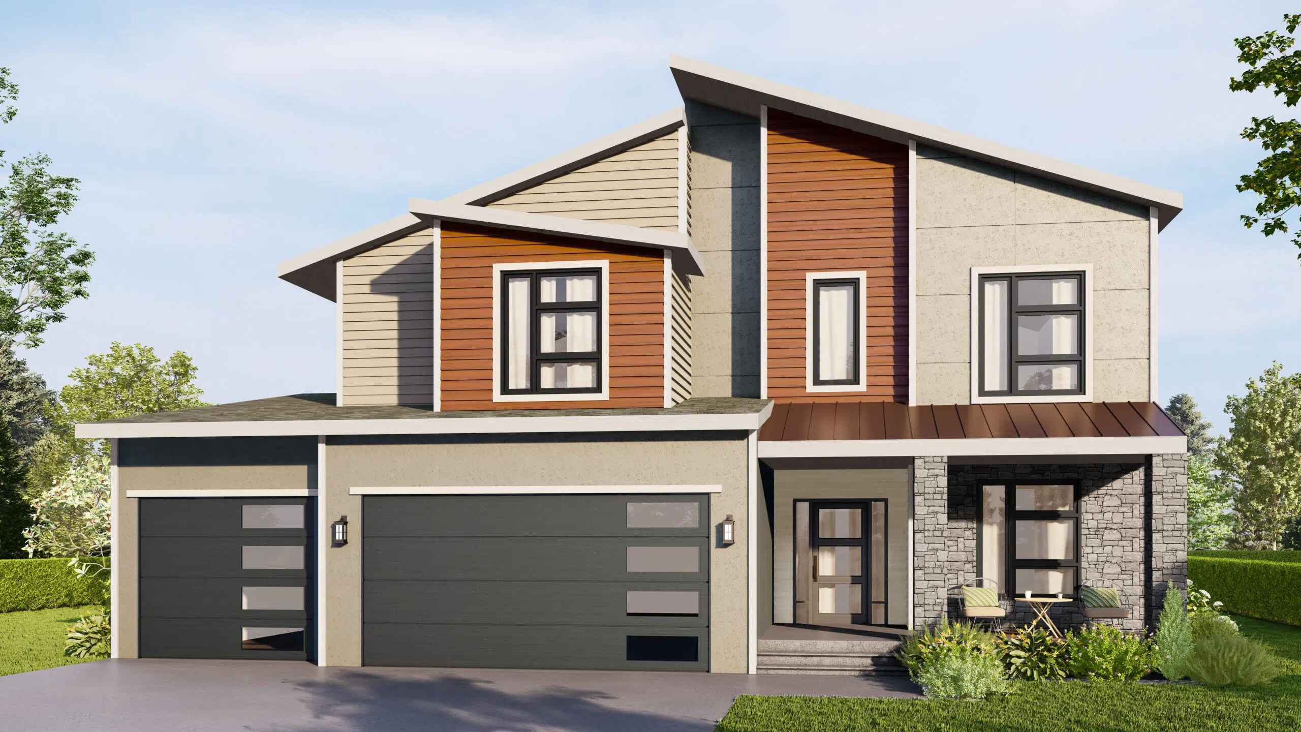 Milano Elevation C modern two-story home exterior by Comerio Homes