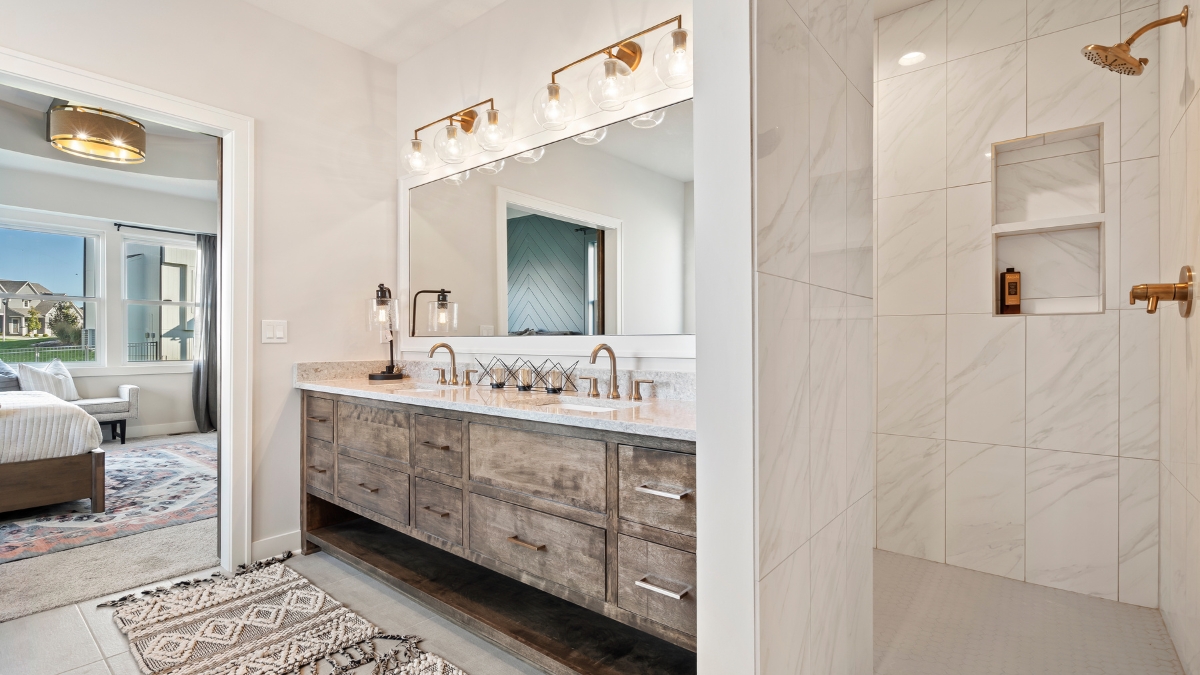 Bathroom interior showing finished details in the Varese plan by Comerio Homes