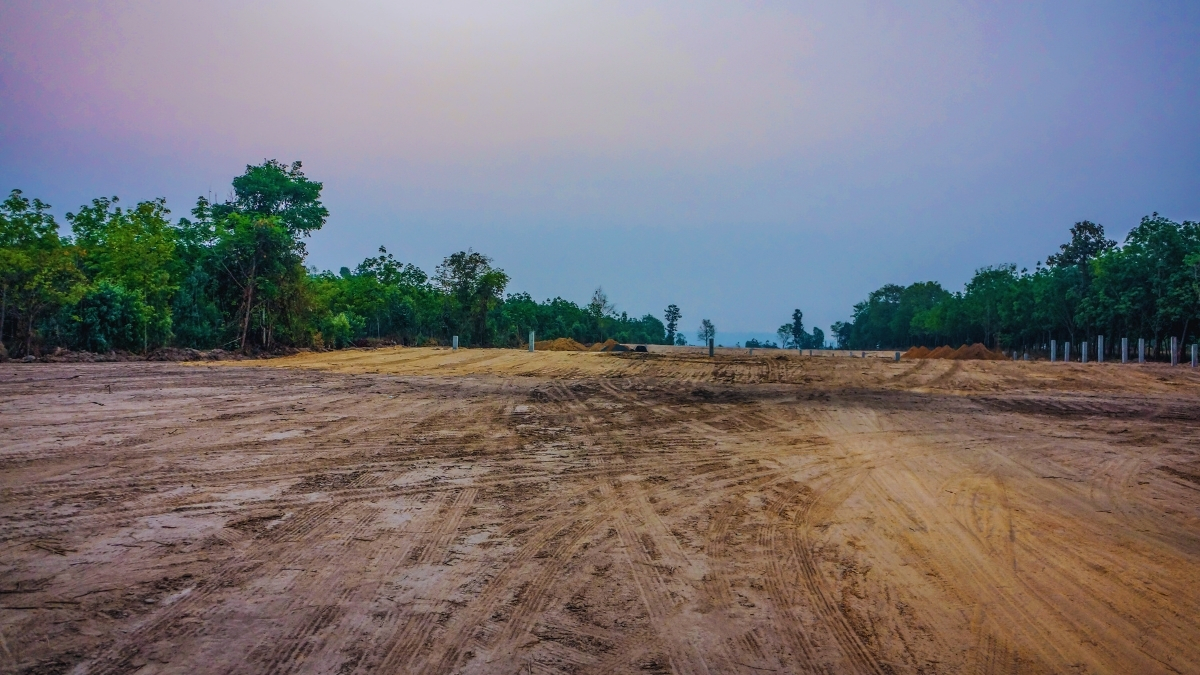 Cleared land prepared for future home development by a land developer