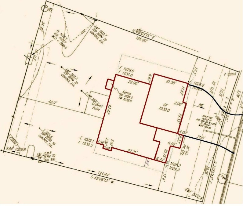 Homesite survey and lot layout used to evaluate home placement before new construction