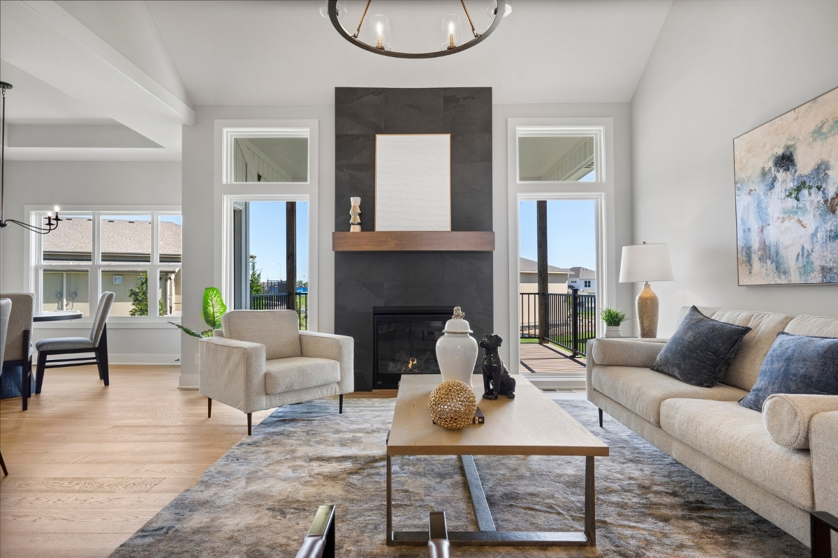 Living room inside a model home in Kansas City